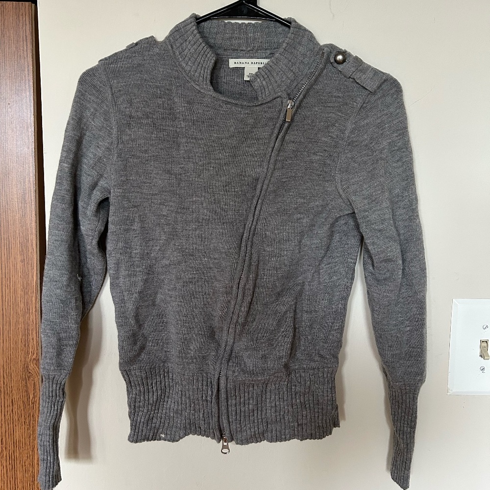 Banana Republic Sweater Zip Up XS Gray